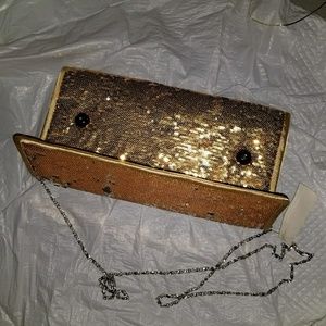 Gold Sequin Clutch Purse with Detachable Chain
